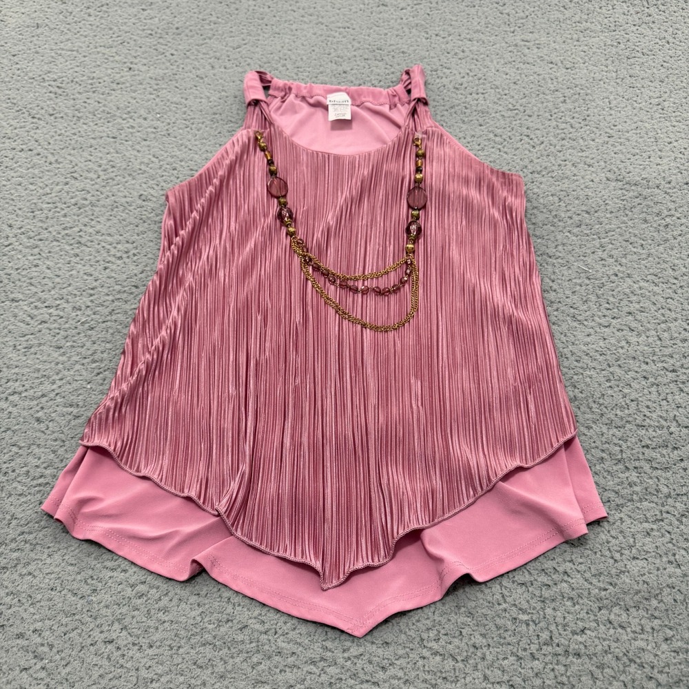 Vintage Blu M Blouse Womens Medium Dusty Rose Pleated Halter Top Beaded Necklace